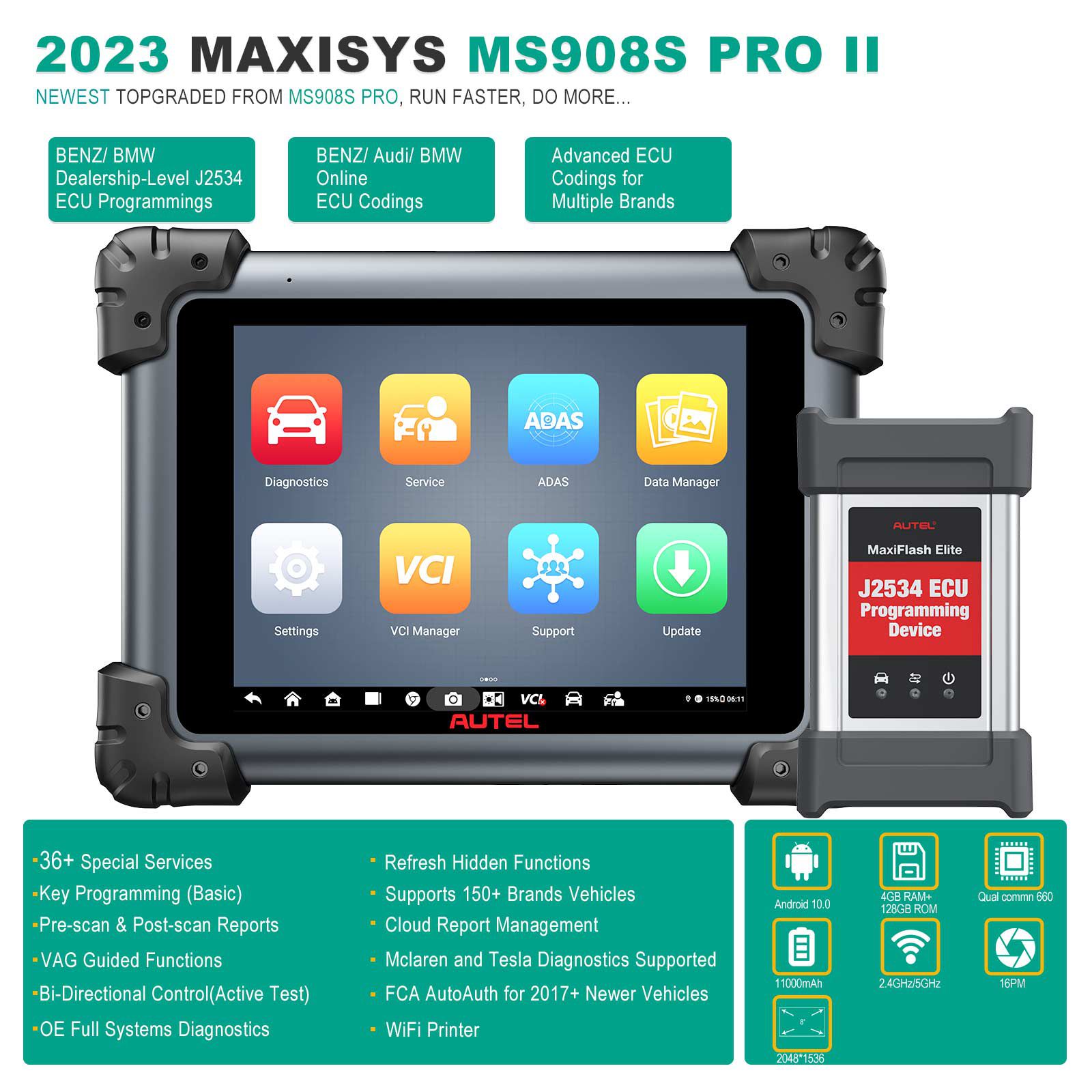 2023 Autel MaxiSys MS908S Pro II Diagnostic Scan Tool Support ECU Programming Coding Upgraded of MK908P/ MS Elite/ MS908S Pro Get free MaxiVideo MV108