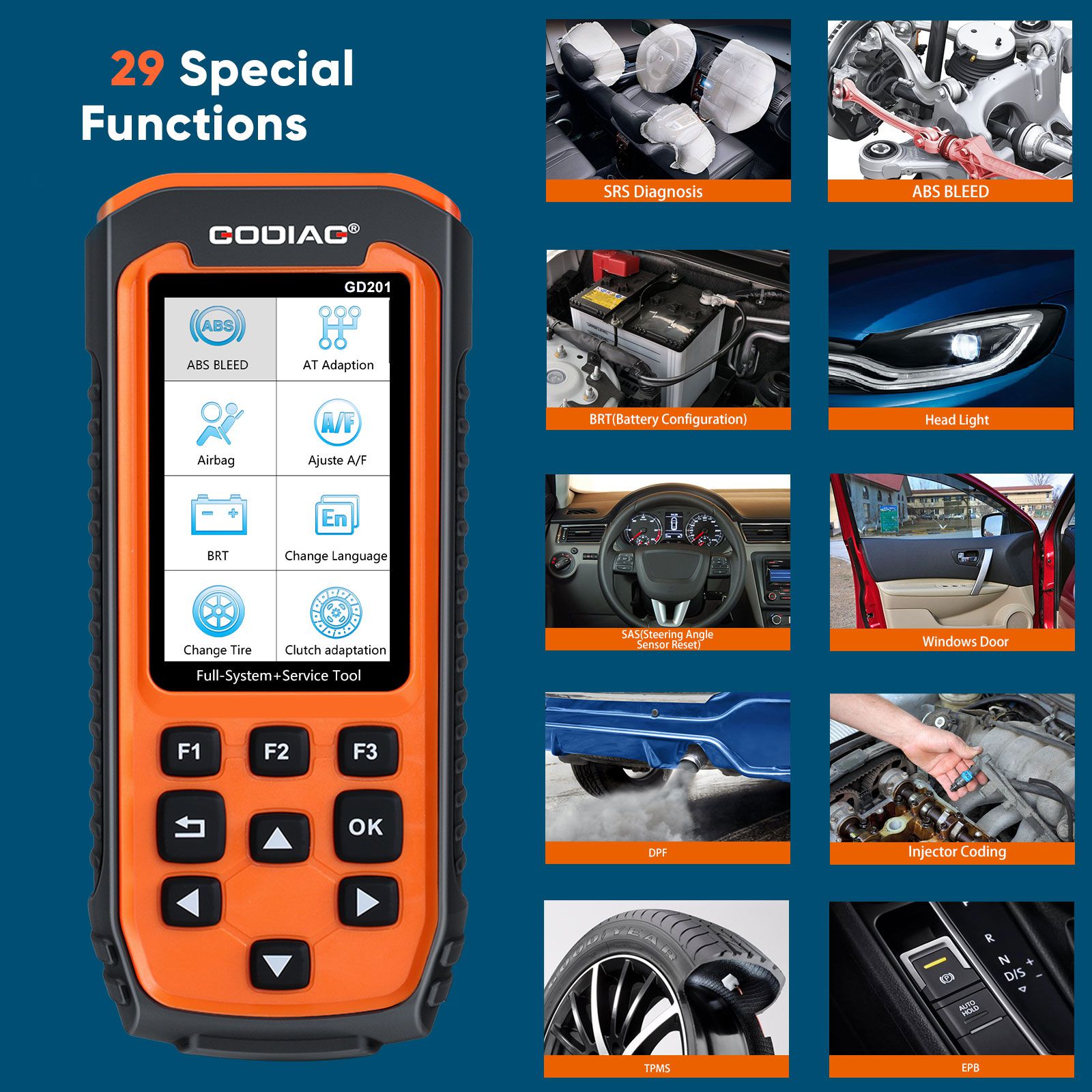 GODIAG GD201 Professional Full System Diagnostic Tool OBDII Scanner for All-makes  with 29 Service Reset Functions